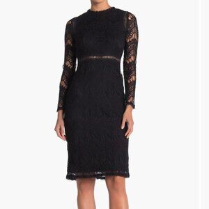 Lace Long Sleeve Midi Dress - navy